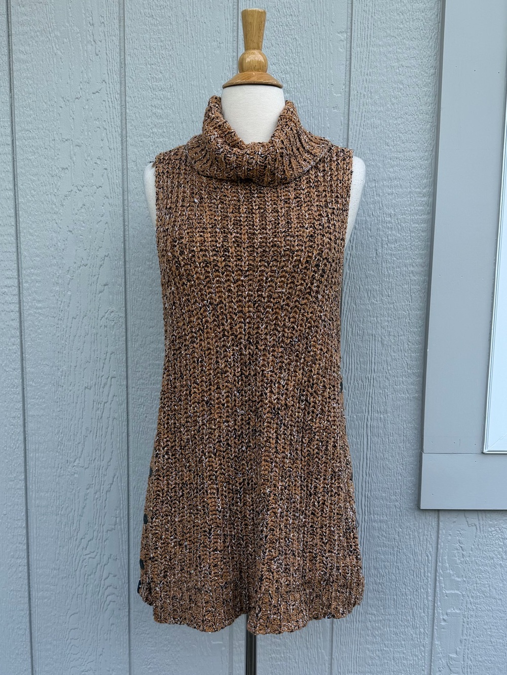 Free People S Mustard Marled Valentina Sleeveless Cowl Neck Tunic Sweater Fall